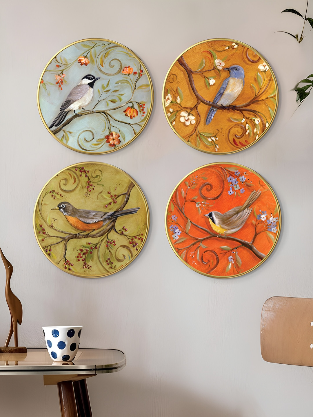 

Art Street Orange & Green 4 Piece Wood Birds and Animals Wall Paintings