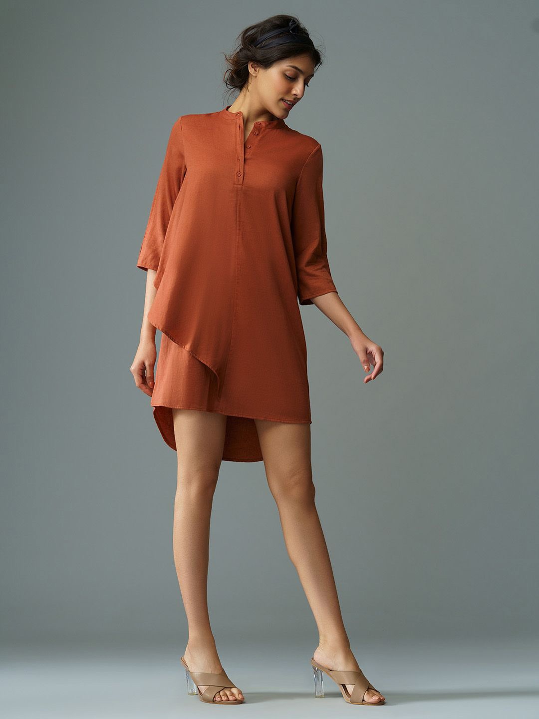 

B77 Satin Shirt Dress, Rust