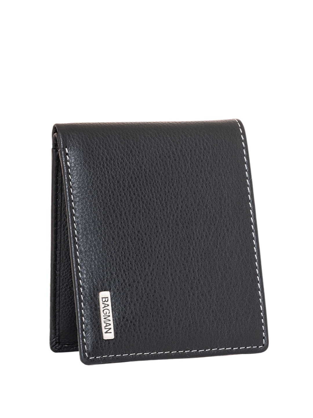 

BAGMAN Men Leather Two Fold Wallet, Black