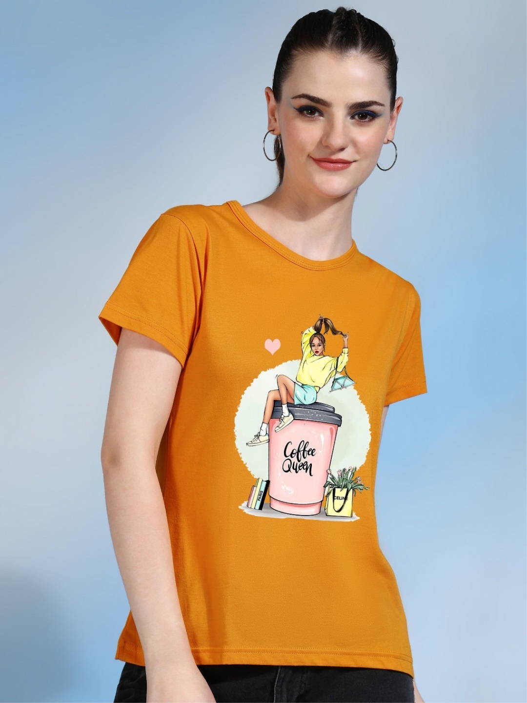 

Moda Rapido Women Printed Bio Finish Raw Edge T-shirt, Mustard