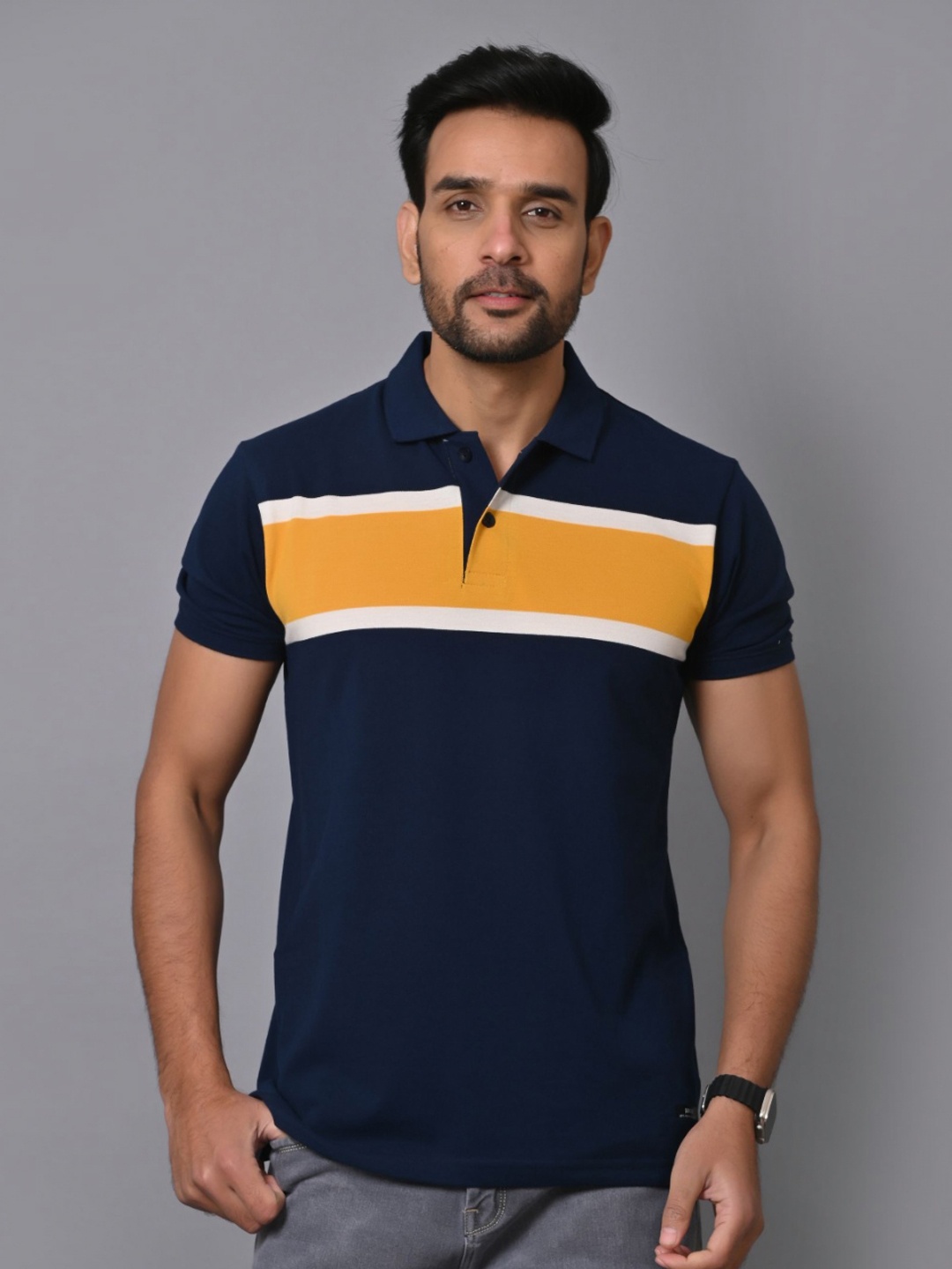 

ARBOUR Men Striped Polo Collar Slim Fit T-shirt, Multi