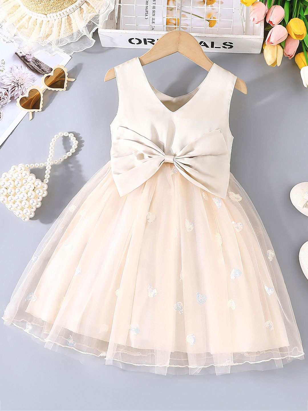 

INCLUD Print Fit & Flare Dress, Beige