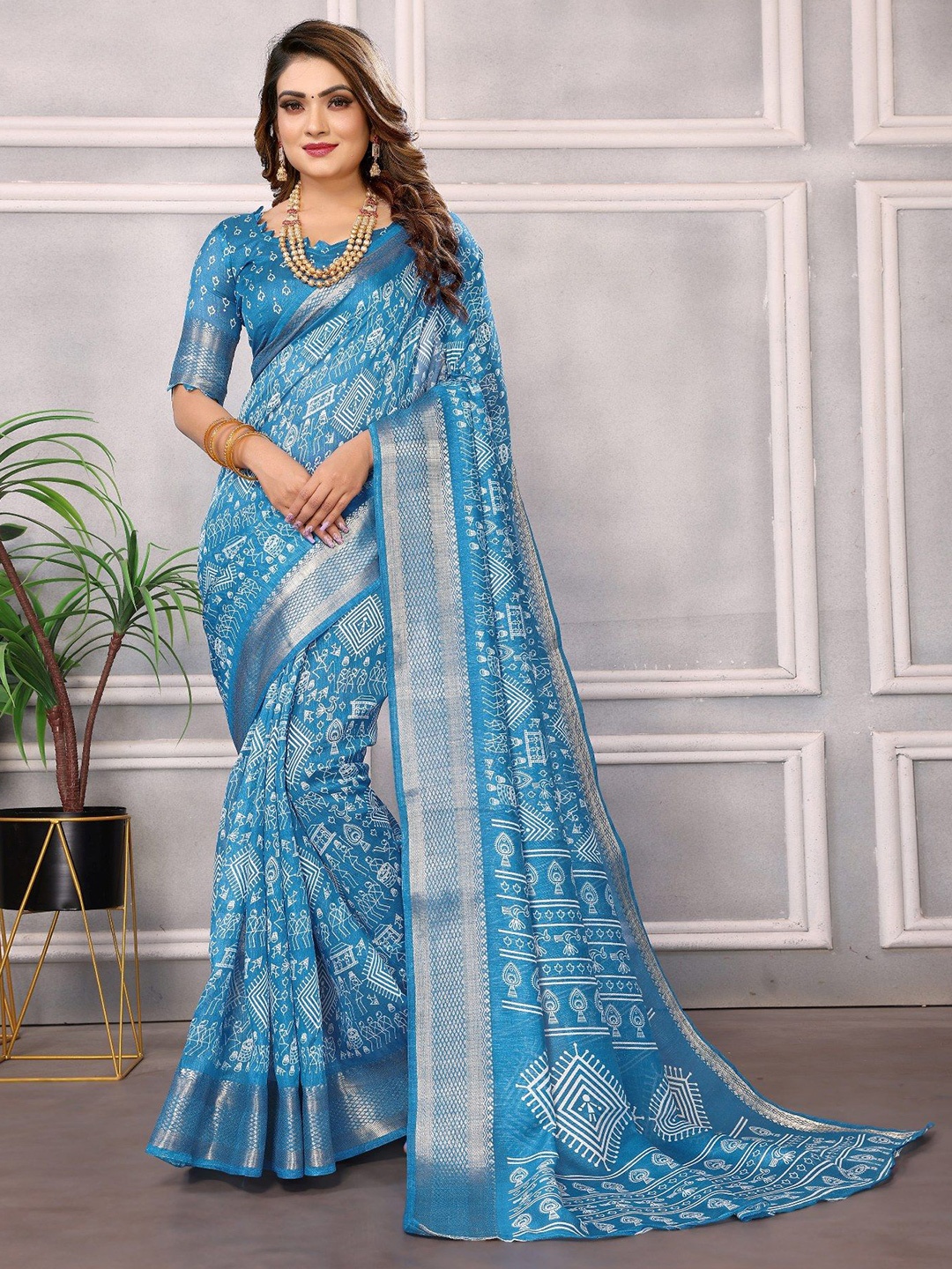 

Moda Rapido Warli Zari Saree, Blue