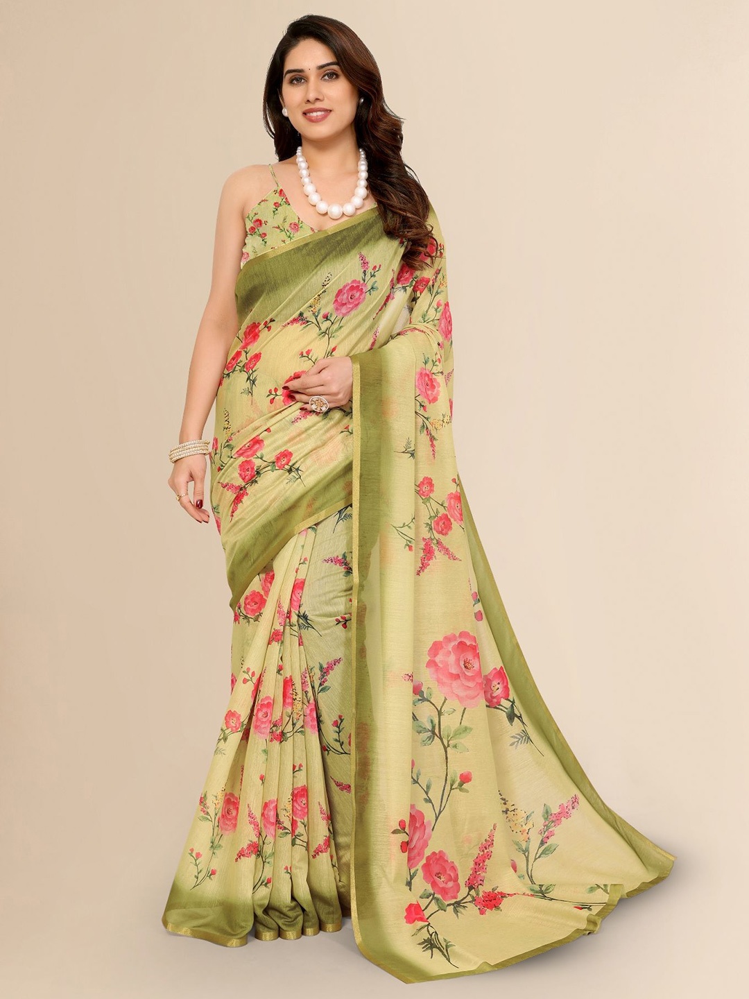 

Moda Rapido Floral Zari Saree, Green