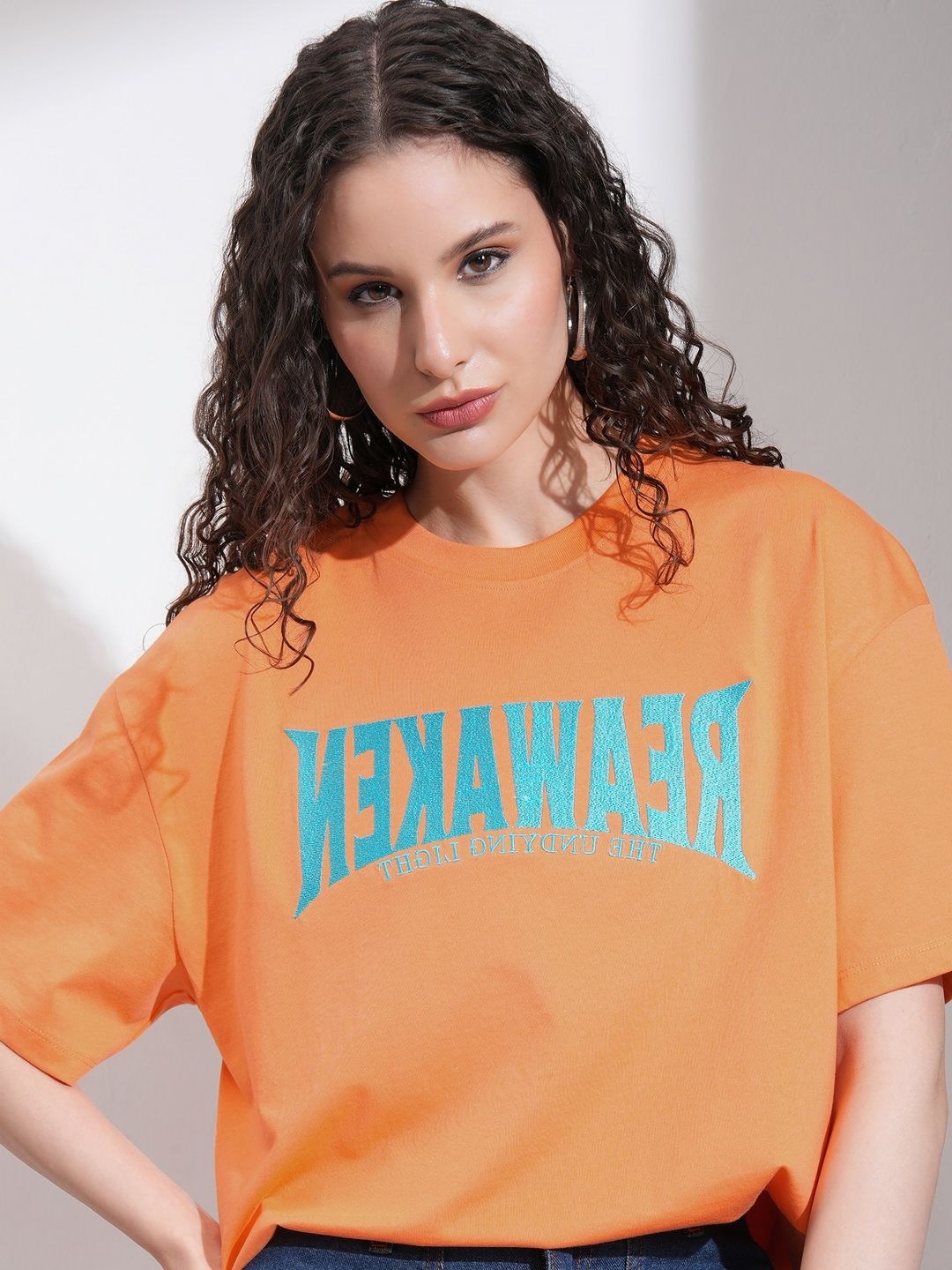 

Basics By Tokyo Talkies Women Drop-Shoulder Sleeves T-shirt, Orange