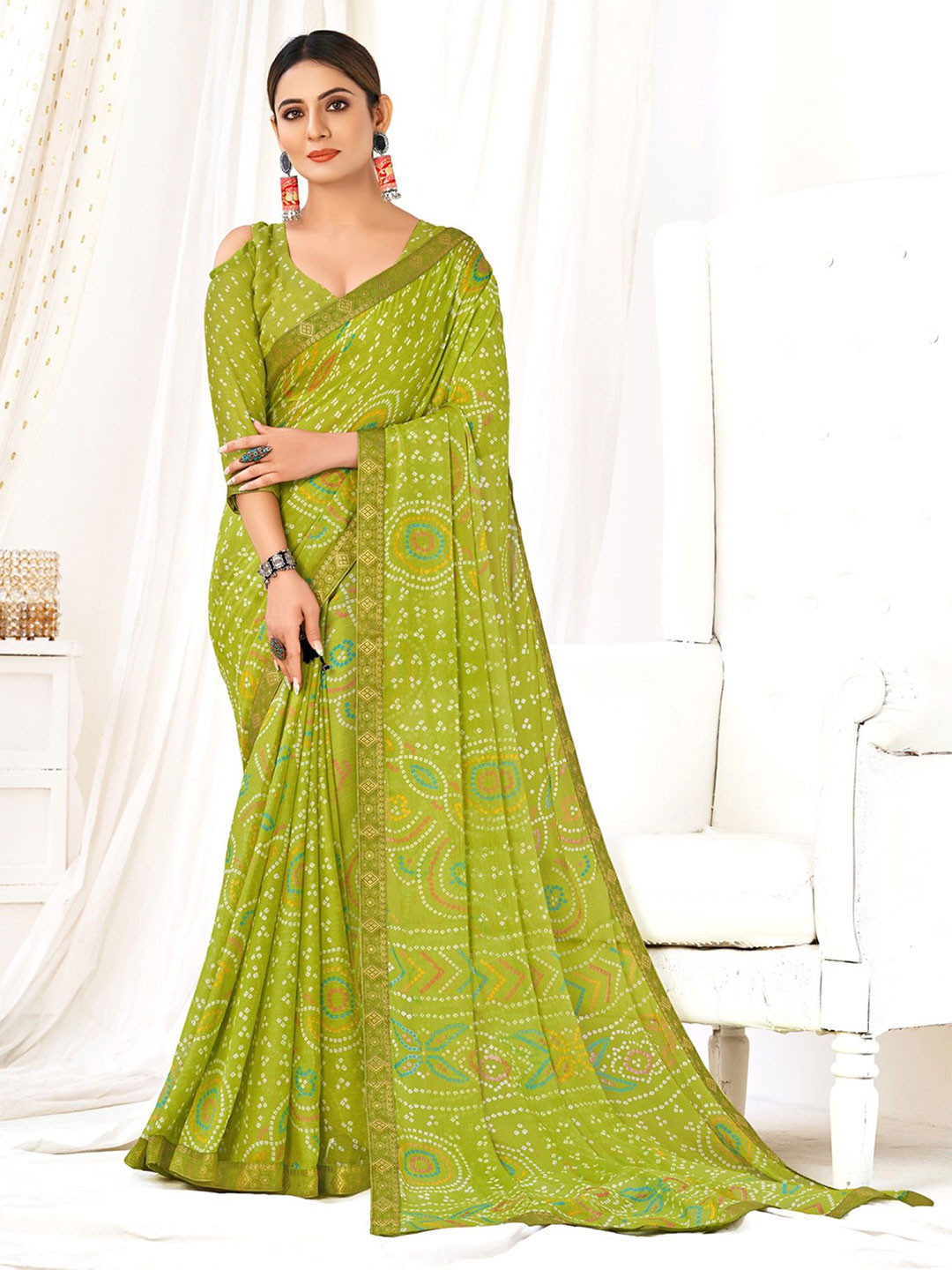 

LeeliPeeri Designer Poly Chiffon Saree, Green