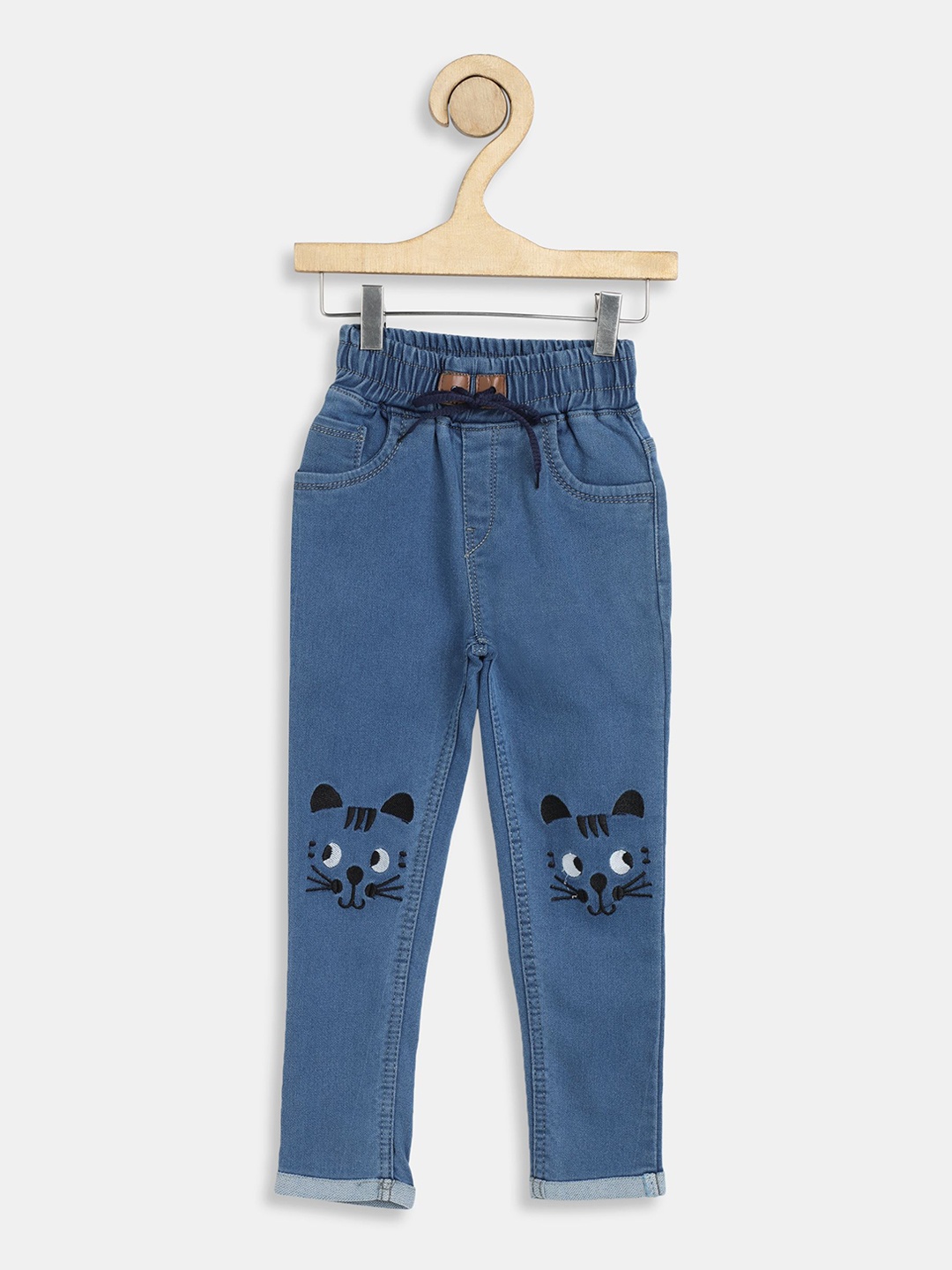 

YK Boys Jogger High-Rise Light Fade Embroidered Jeans, Blue