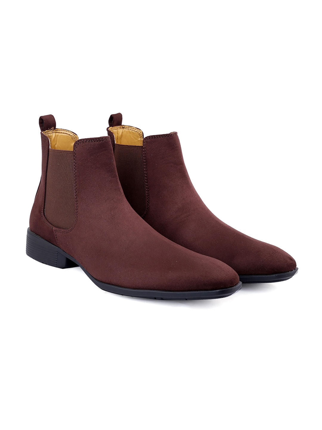 

riffway Men Height Increasing Slip On Block Heel Boots, Brown