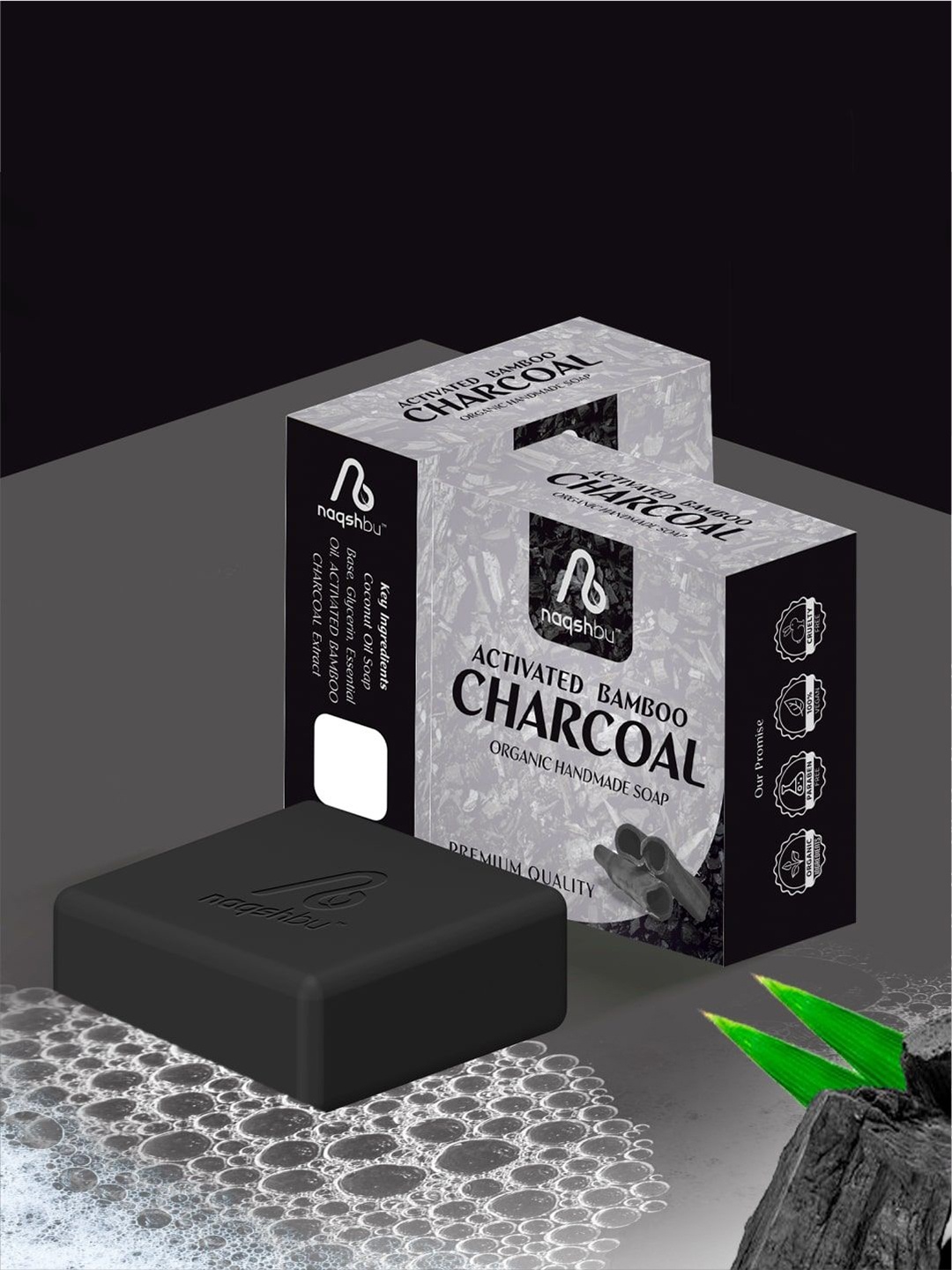 

Naqshbu Activated Bamboo Charcoal Organic Soap- 100 g, Black