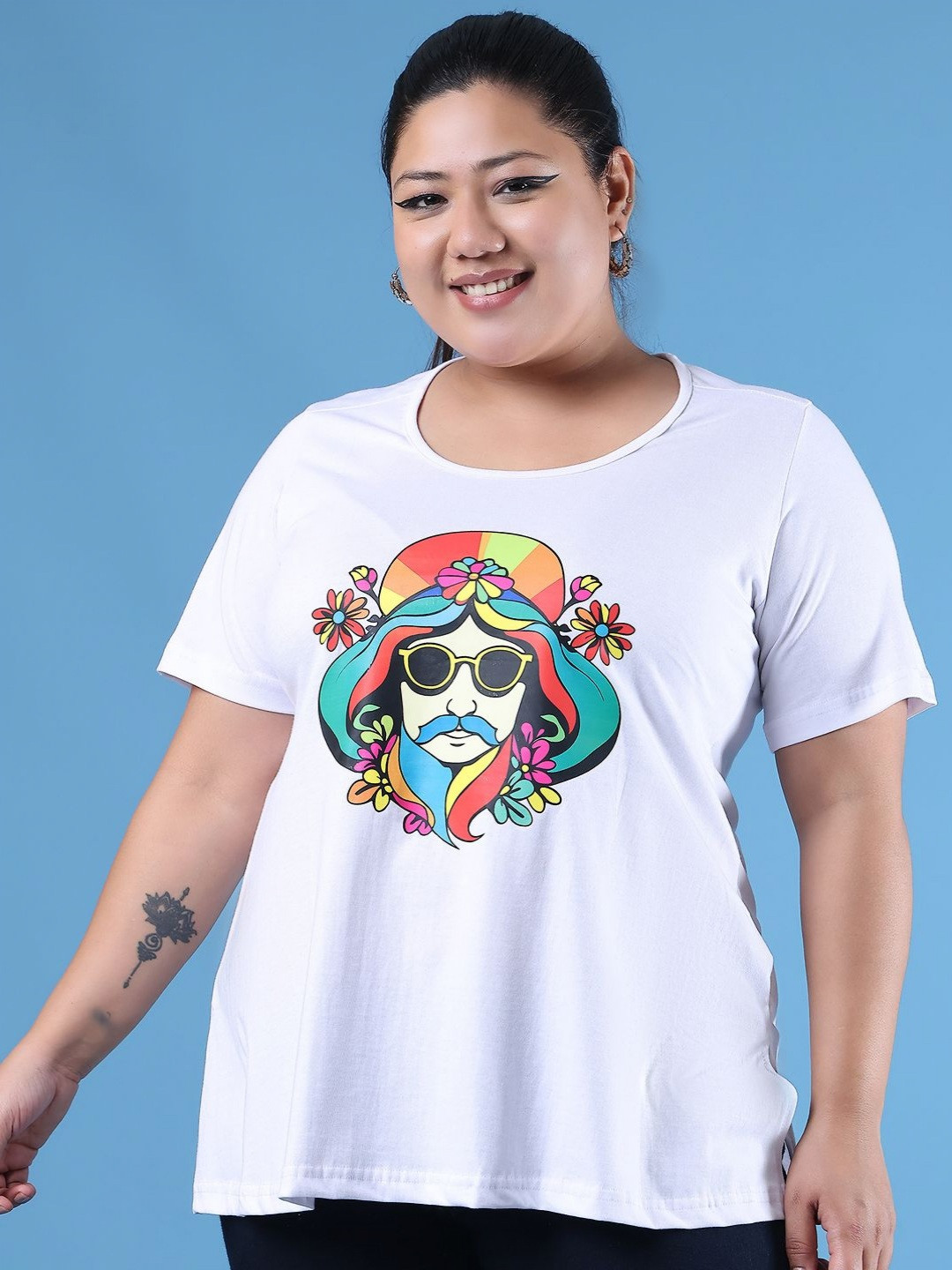 

theRebelinme Women Printed T-shirt, White