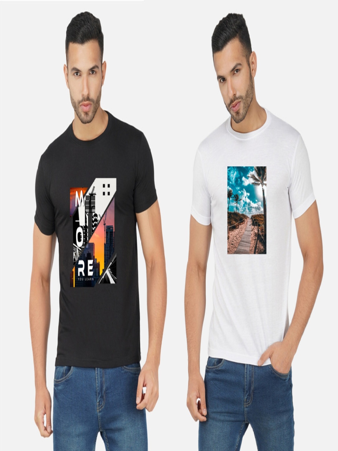 

GLOBAL NOMAD Men 2 Printed Bio Finish Applique T-shirt, Black