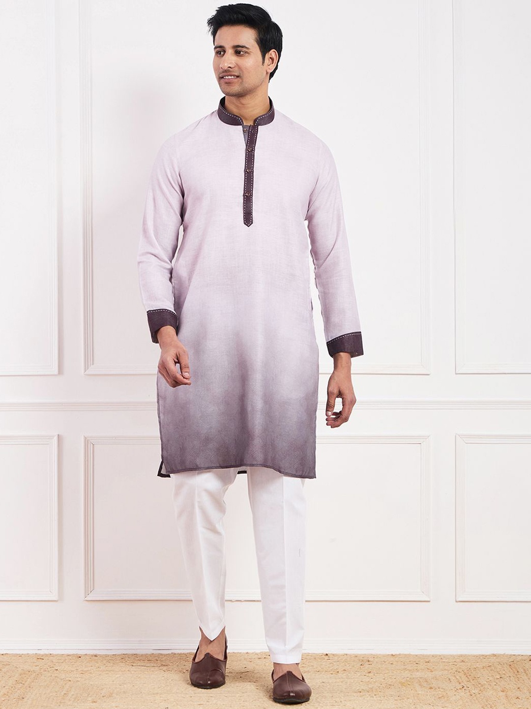

Satwaa Dyed Ombre Technique Mandarin Collar Cotton Straight Kurta, Lavender