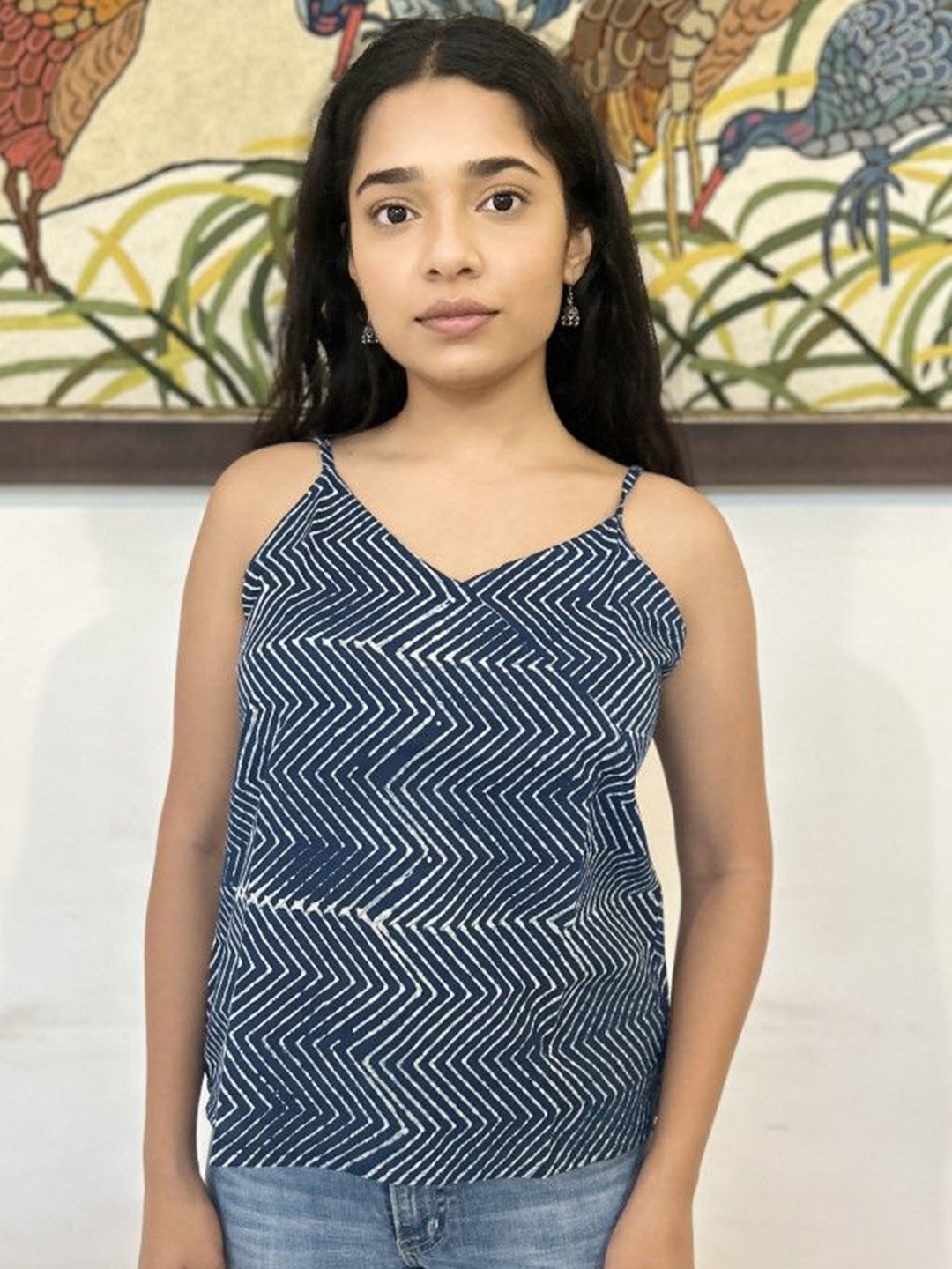 

GOODHAND Floral Print Block Print Cotton Top, Navy blue
