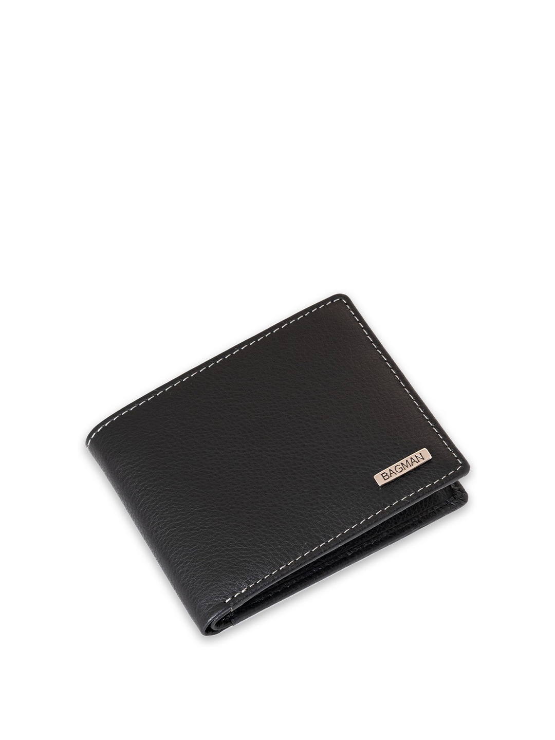 

BAGMAN Men Leather Two Fold Wallet, Black