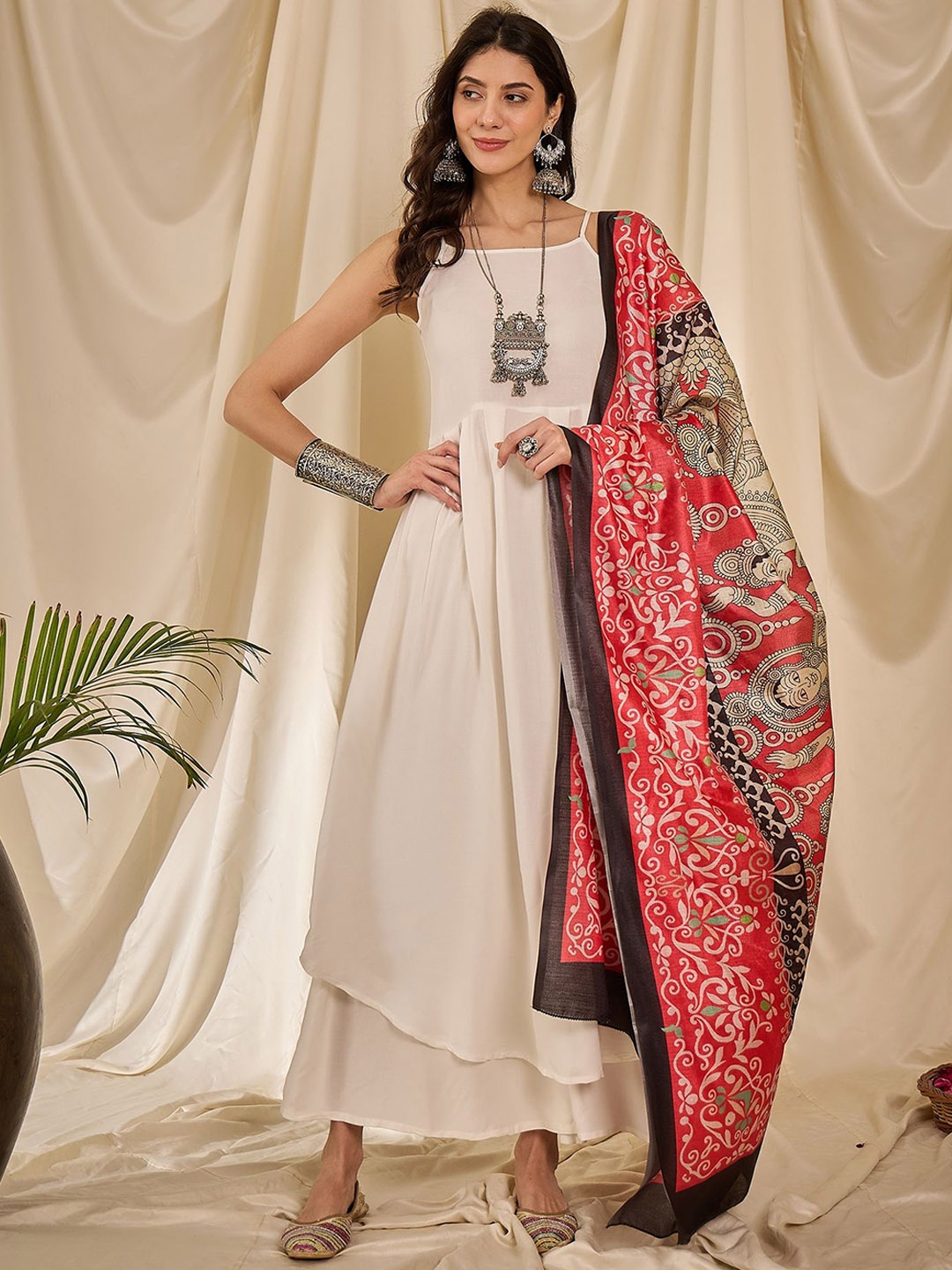 

InWeave Women Empire Kurta with Palazzos & With Dupatta, White