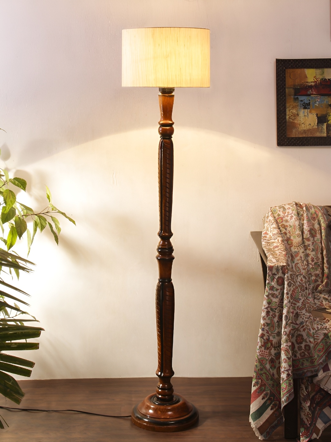 

Devansh Off-White & Brown Wooden Floor Lamp