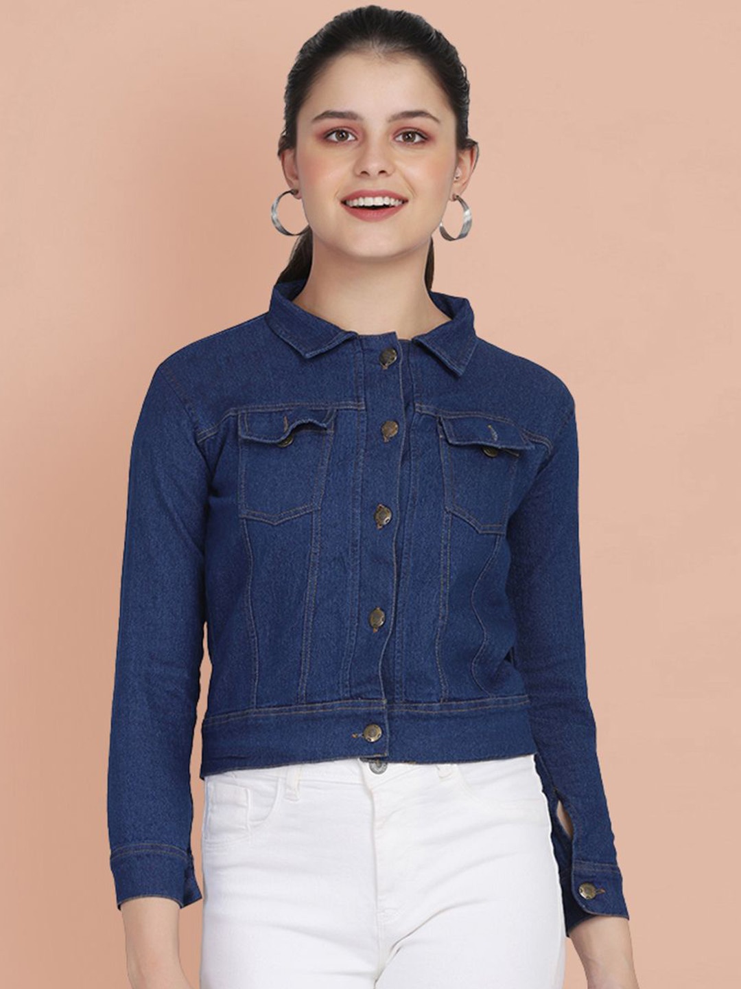 

DIMPY GARMENTS Women Lightweight Denim Jacket with Embroidered, Blue