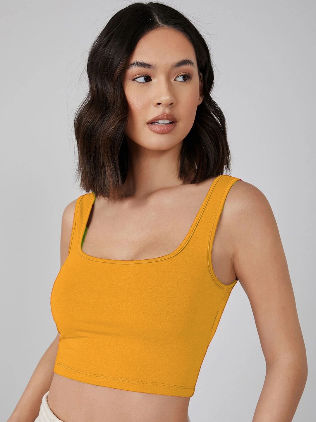 

Istyle Can Tank Crop Top, Mustard