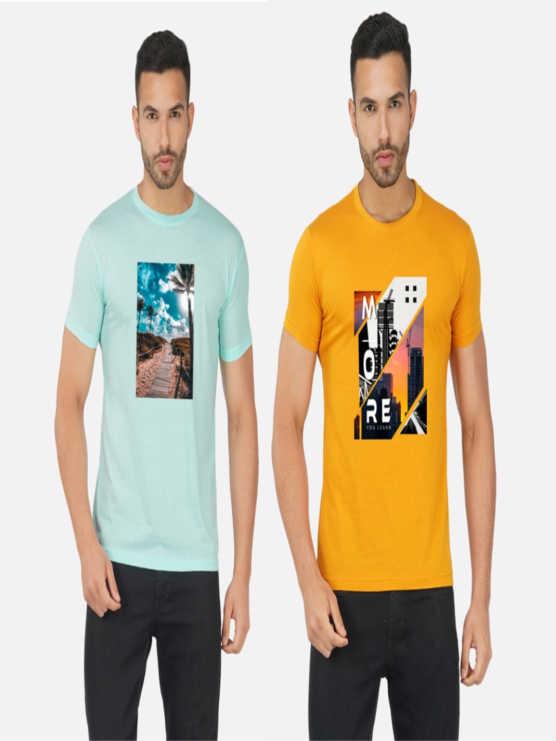 

GLOBAL NOMAD Men 2 Printed Bio Finish Applique T-shirt, Mustard