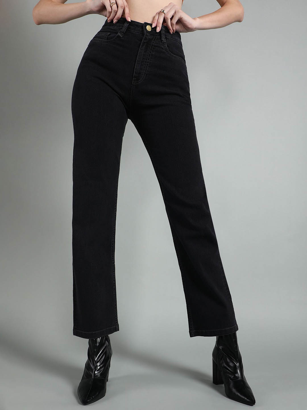 

Chemistry Women Straight Fit High-Rise Stretchable Jeans, Black