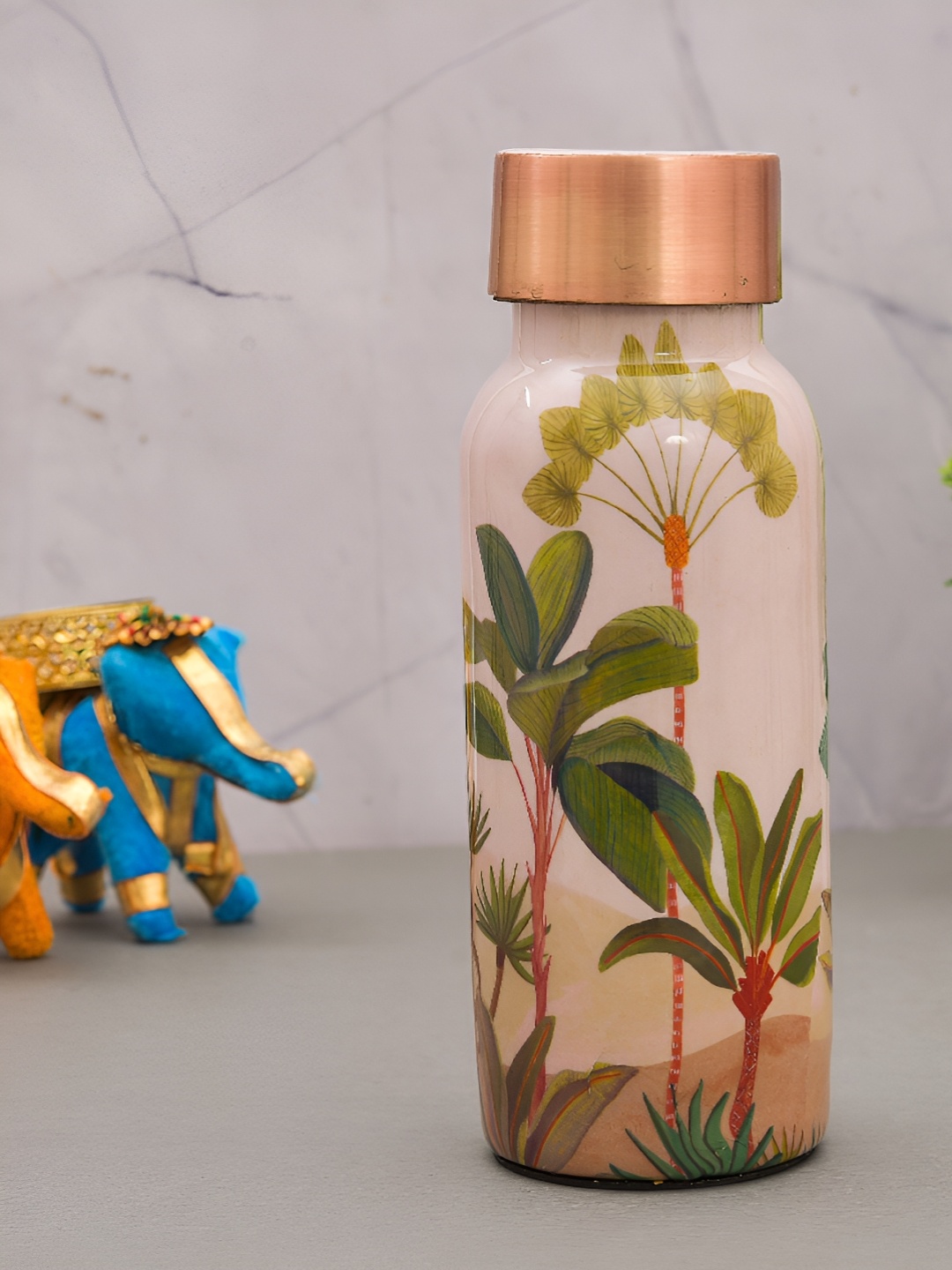

oggn Cream-Coloured & Green Dazzert Printed Copper Water Bottle- 500 ml