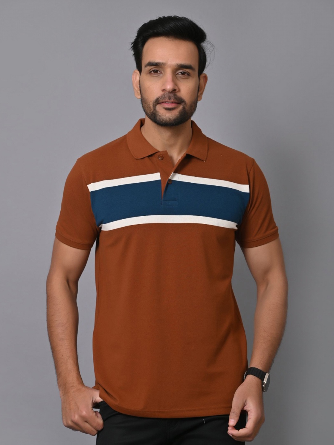 

ARBOUR Men Striped Polo Collar Slim Fit T-shirt, Multi