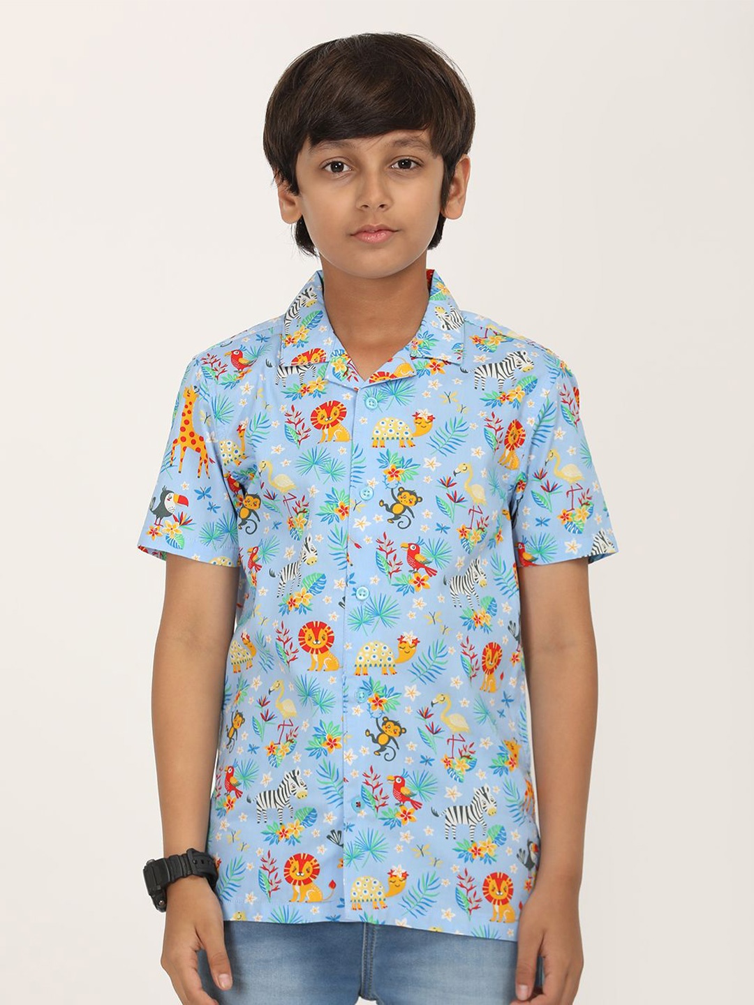 

ZION Boys Classic Animal Opaque Printed Casual Shirt, Blue