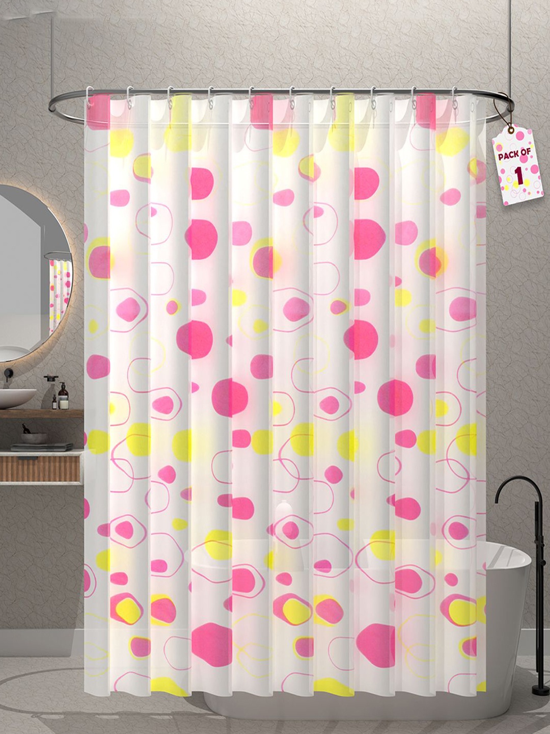 

Aura Aura Pink & White Bubble Printed Waterproof Shower Curtains With 12 Rings