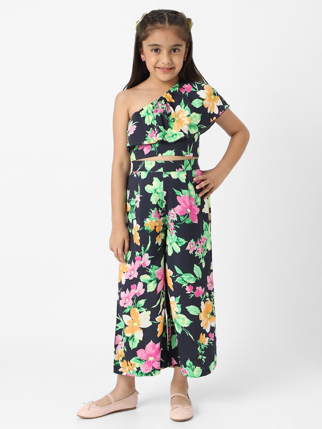 

Nauti Nati Girls Printed Top with Palazzos, Black