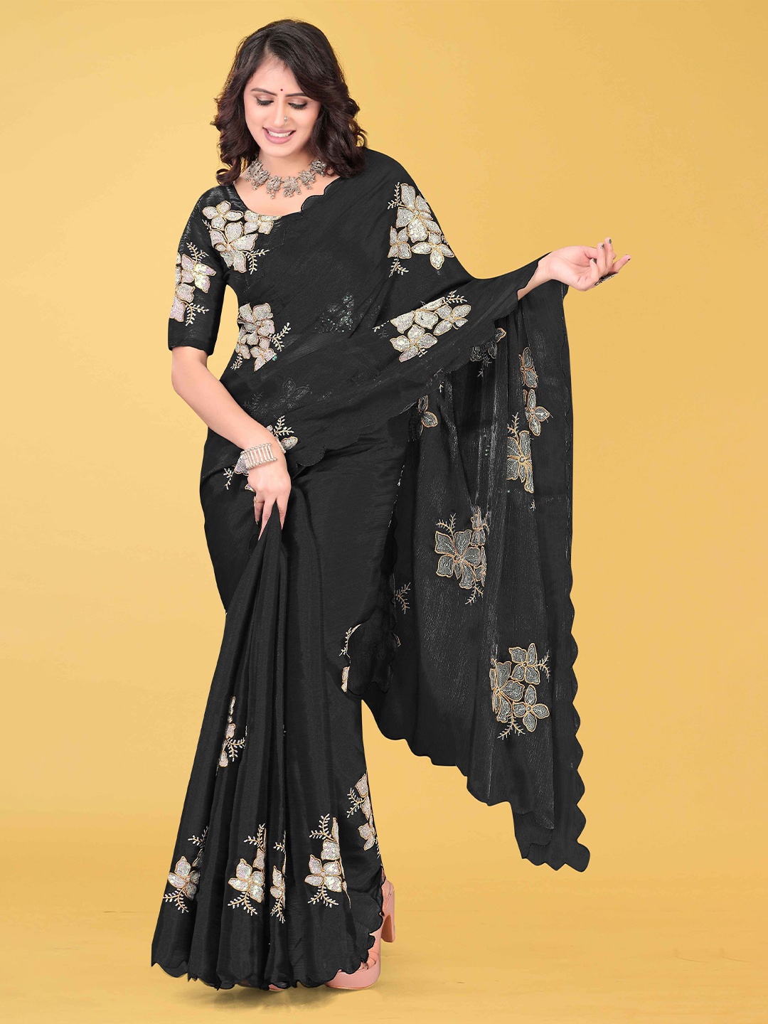 

Avirat Designer Studio Embellished Saree, Black