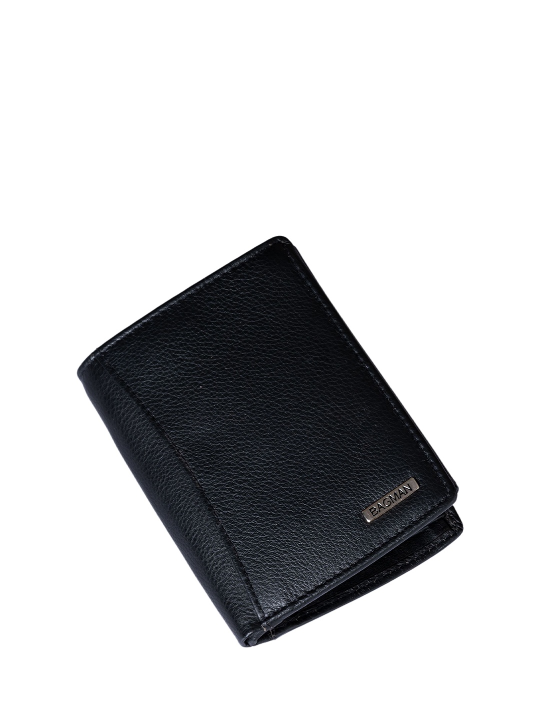 

BAGMAN Men Leather Two Fold Wallet, Black