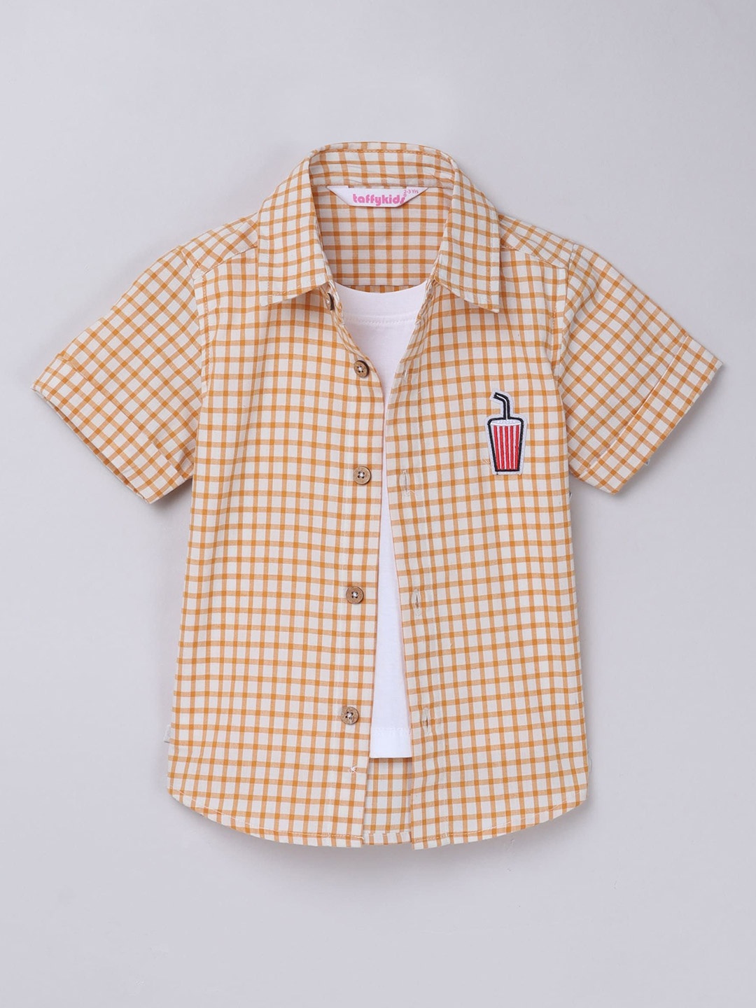 

taffykids Boys Comfort Opaque Checked Casual Shirt, Yellow