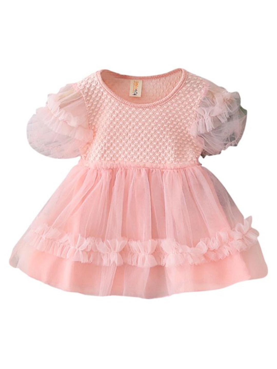 

StyleCast x Revolte Girls Puff Sleeve Ruffled Cotton Fit and Flare Dress, Pink