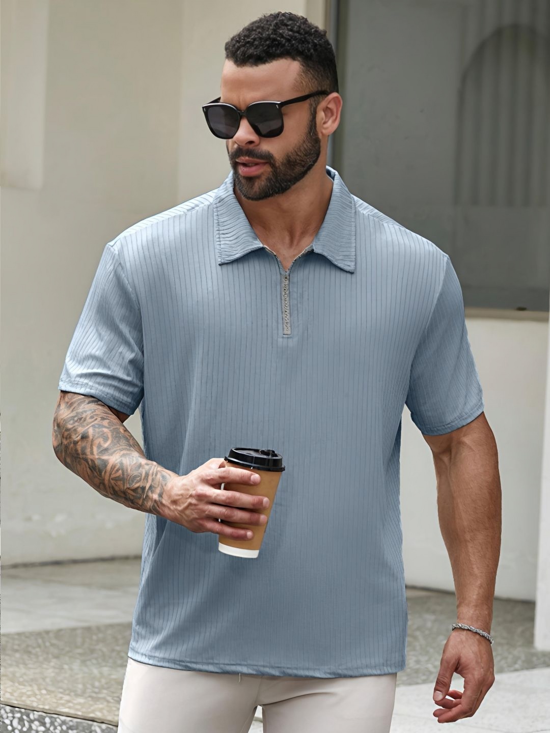 

madfrog Men Polo Collar Pockets T-shirt, Blue