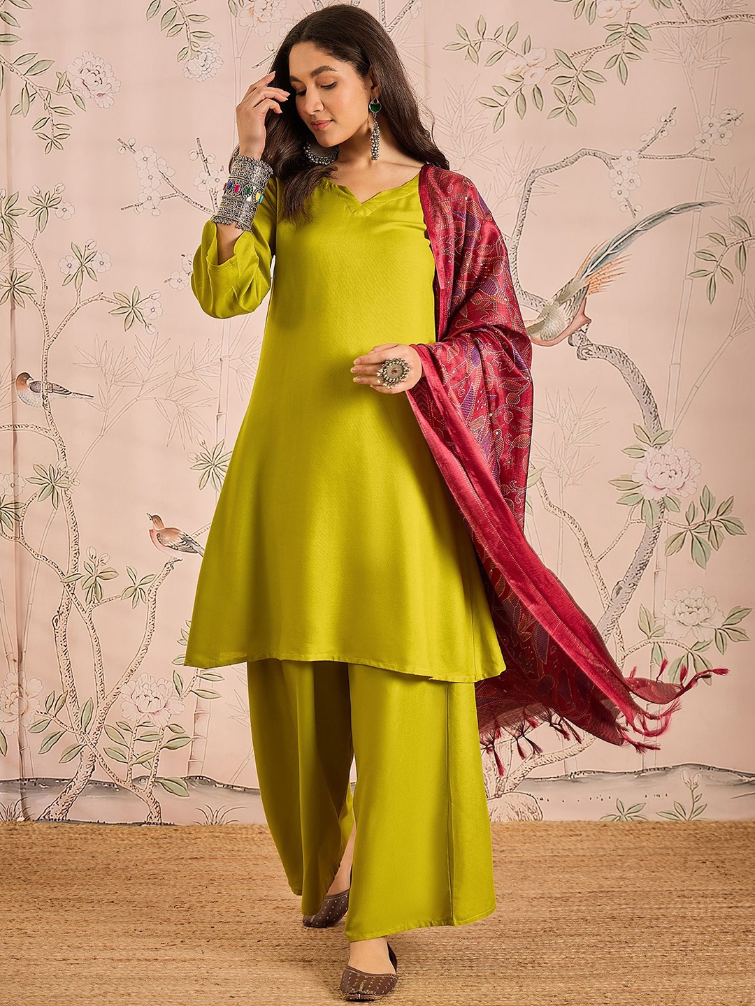 

InWeave Women Regular Kurta with Trousers & With Dupatta, Yellow