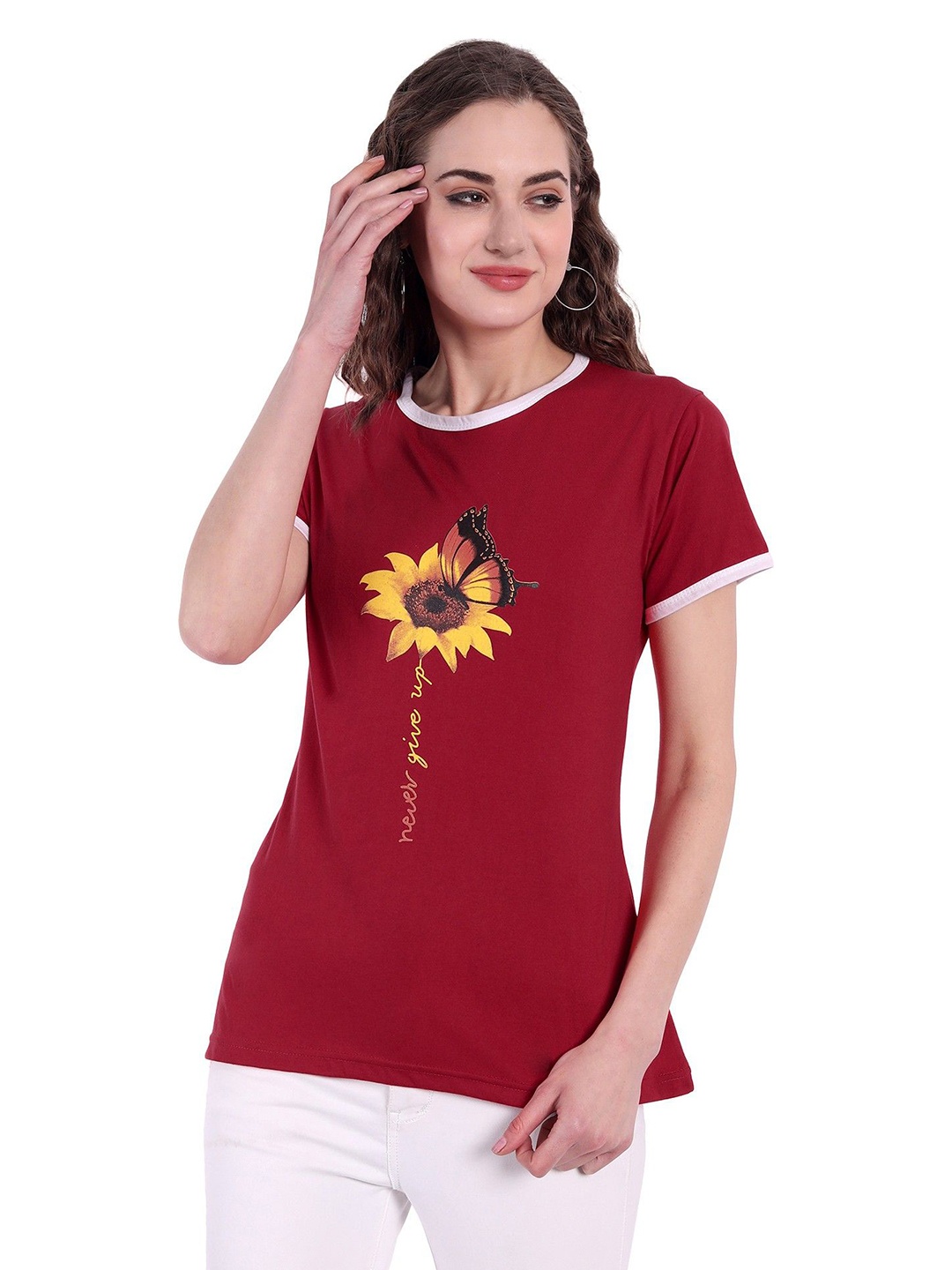 

Moda Rapido Women Printed Bio Finish T-shirt, Red
