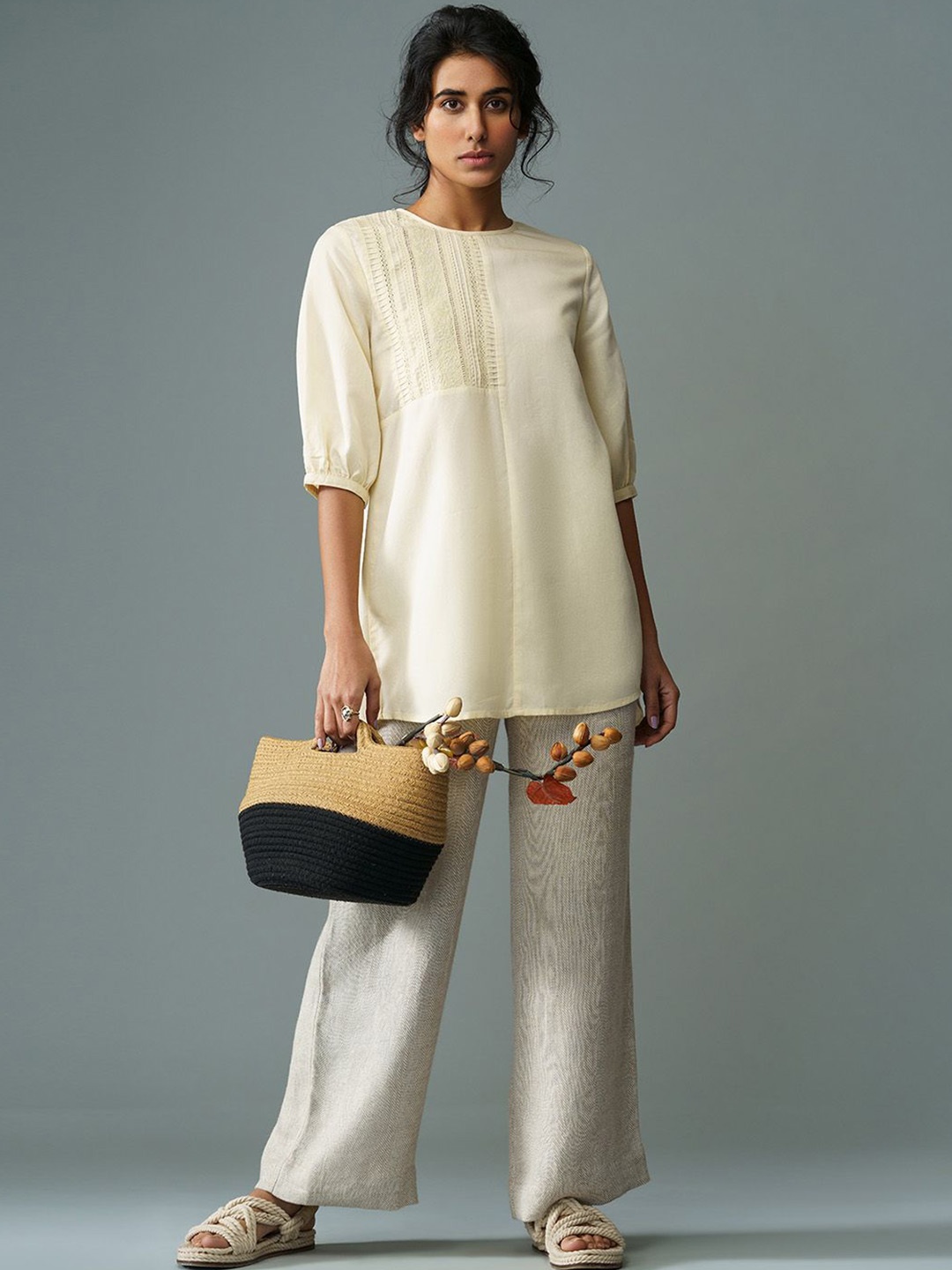 

B77 Embroidered Puff Sleeve Organic Cotton Maxi Dress, Yellow