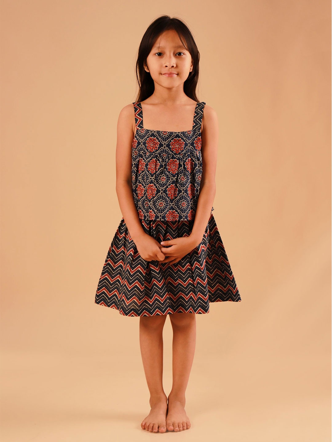 

Sangria Printed Pure Cotton Ethnic Dress, Navy blue