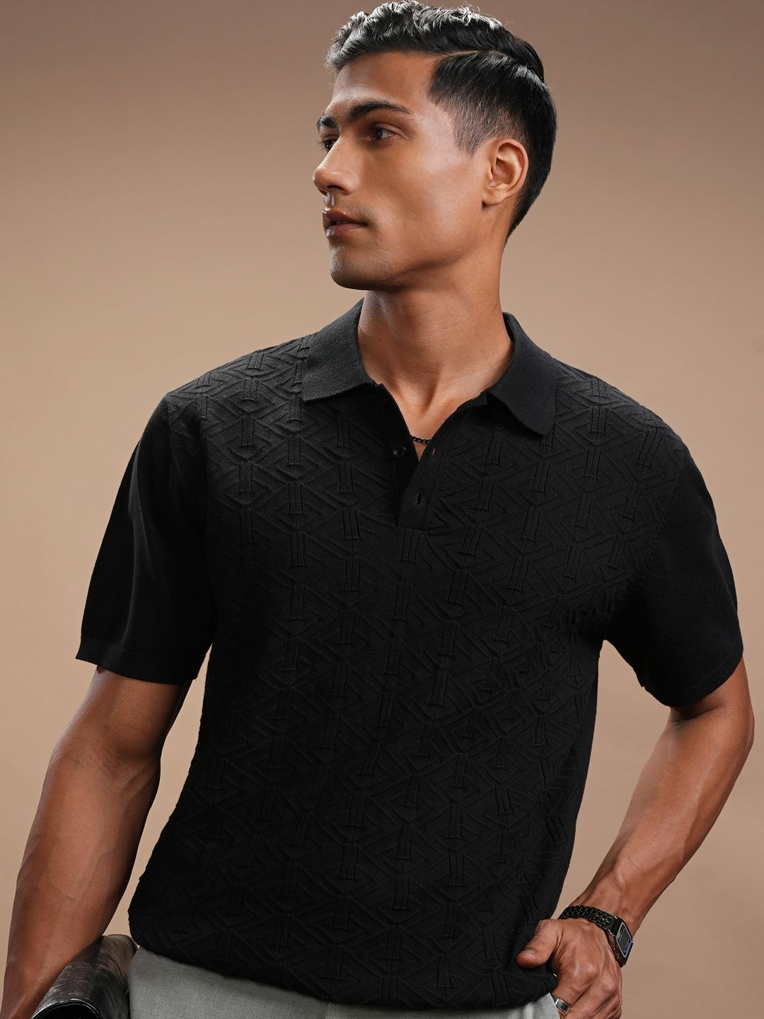 

HIGHLANDER Men Polo Collar T-shirt, Black