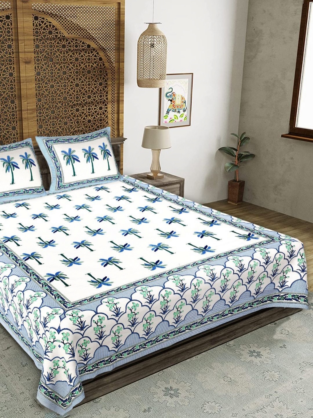 

Butea Crape Marina Bay White Floral 180 TC Cotton King Bedsheet Set 2.40 m x 2.15 m