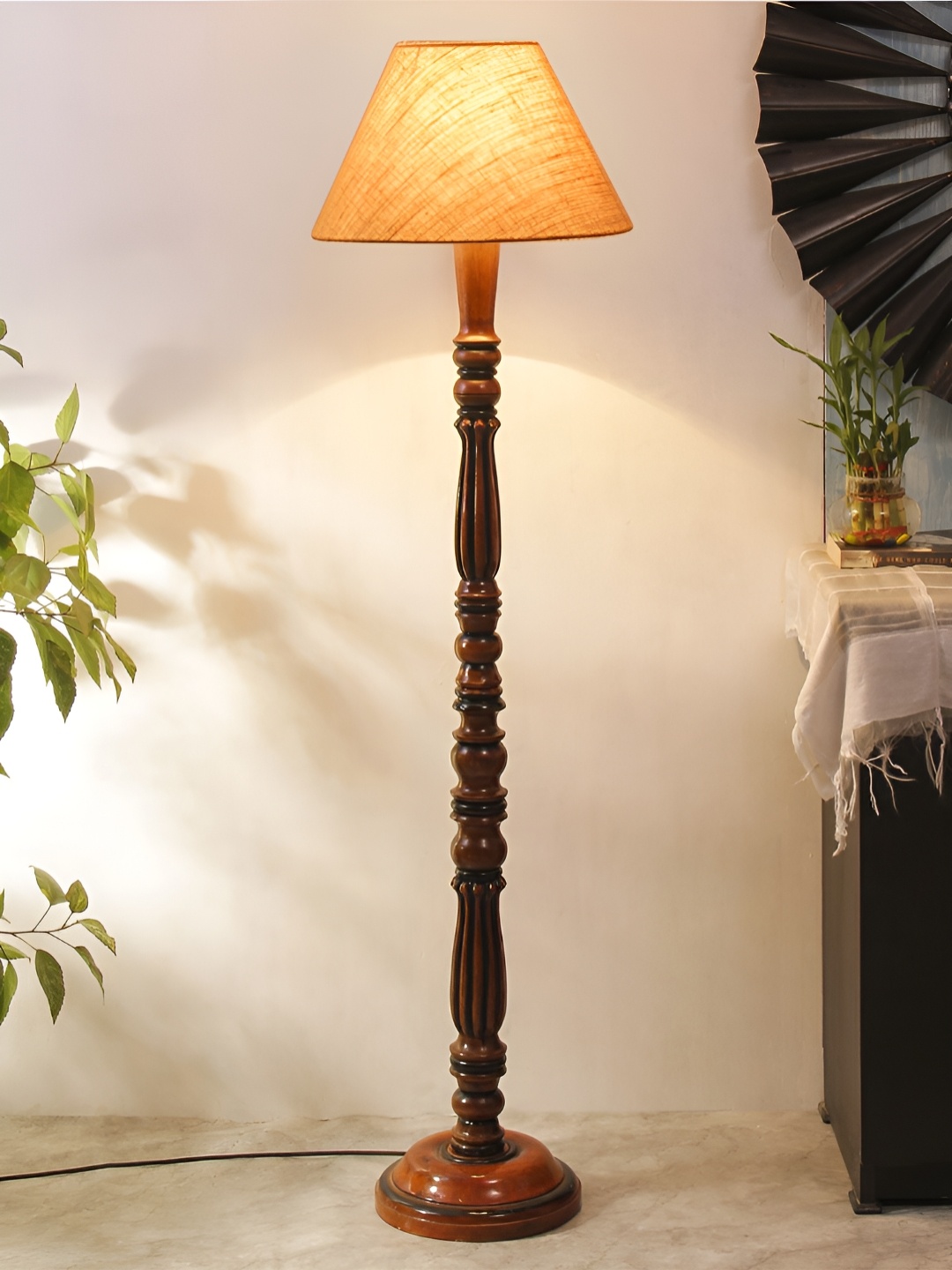 

Devansh Beige & Brown Jute Conical Wooden Floor Lamp