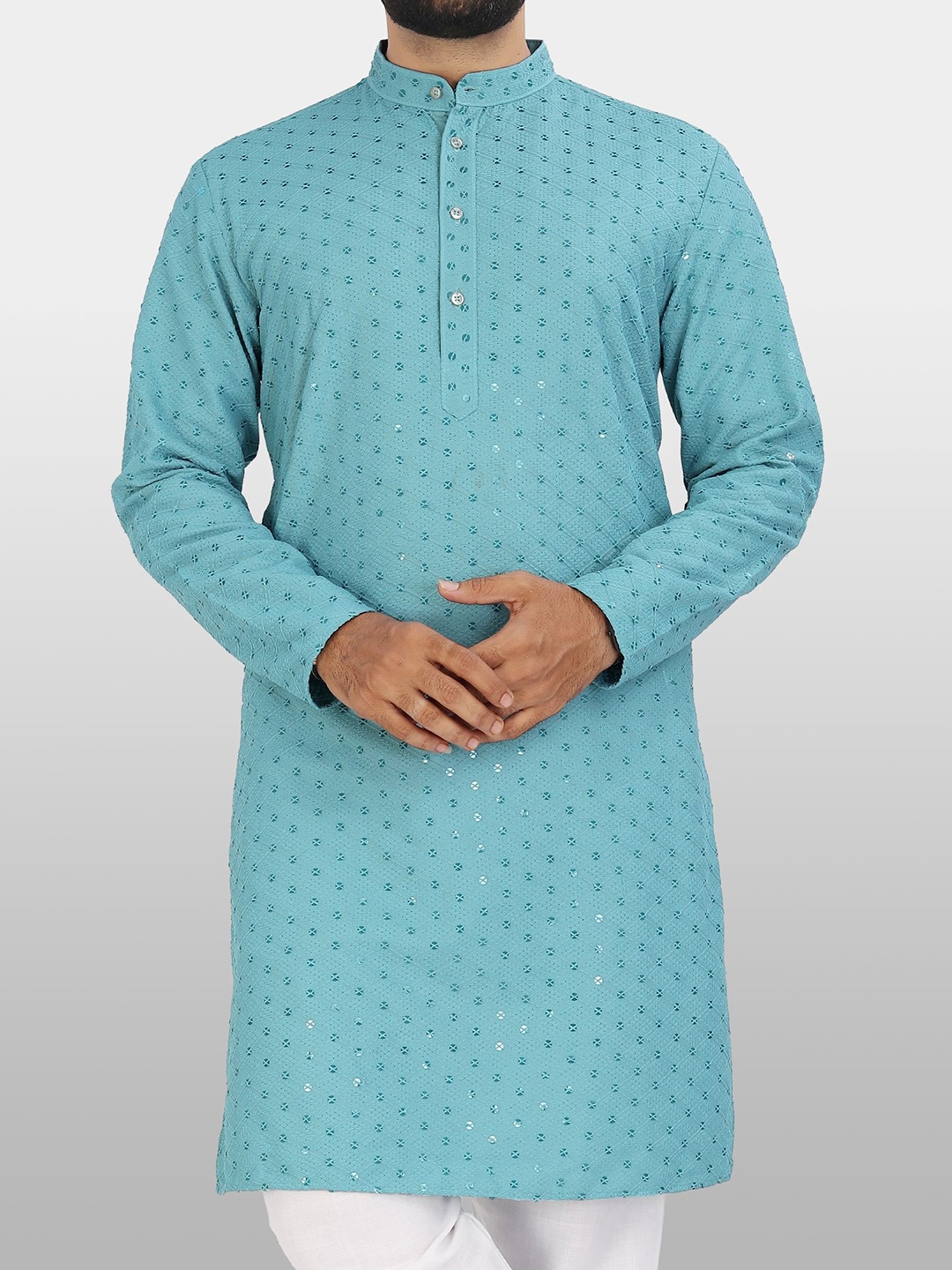 

VeBNoR Men Ethnic Motifs Thread Work Brasso Kurta, Blue