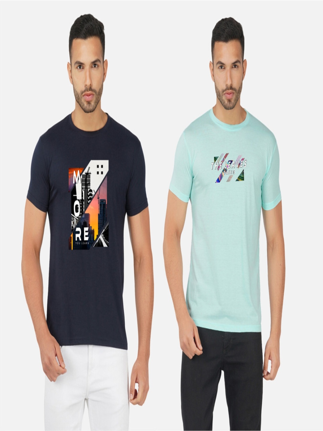 

GLOBAL NOMAD Men 2 Printed Bio Finish Applique T-shirt, Navy blue