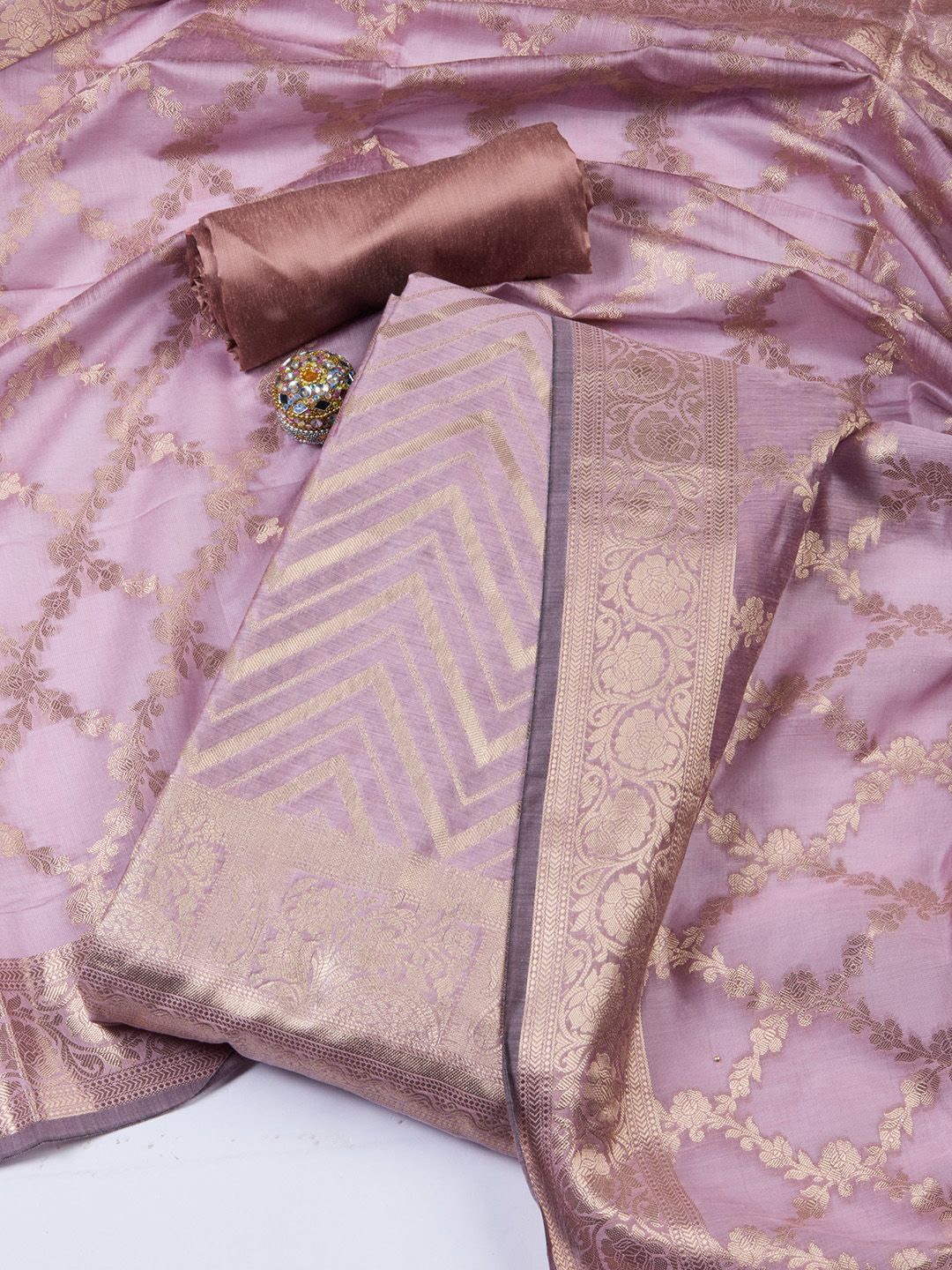

Meena Bazaar Art Silk Unstitched Dress Material, Purple