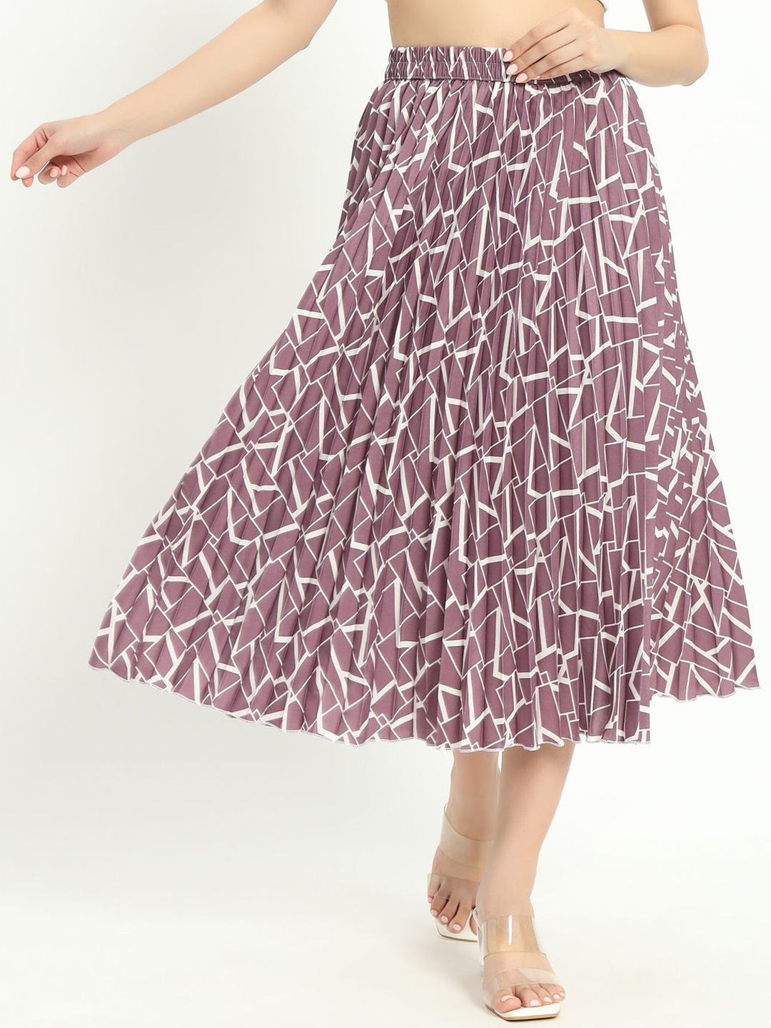 

OTABU Printed Pleated A-Line Midi Skirt, Magenta