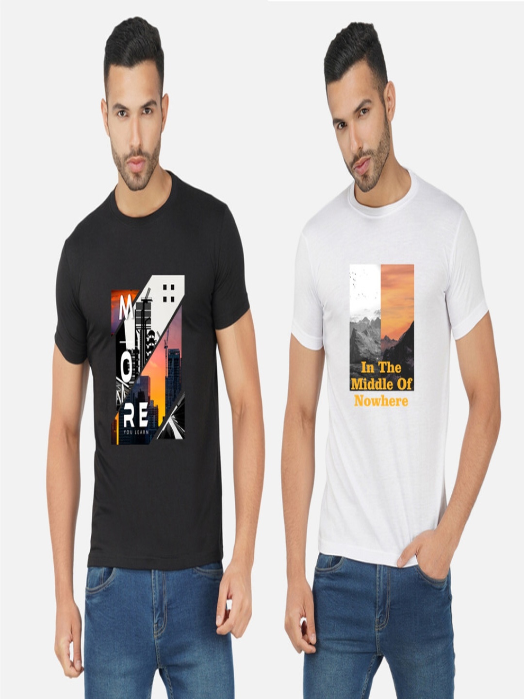 

GLOBAL NOMAD Men 2 Printed Bio Finish Applique T-shirt, Black
