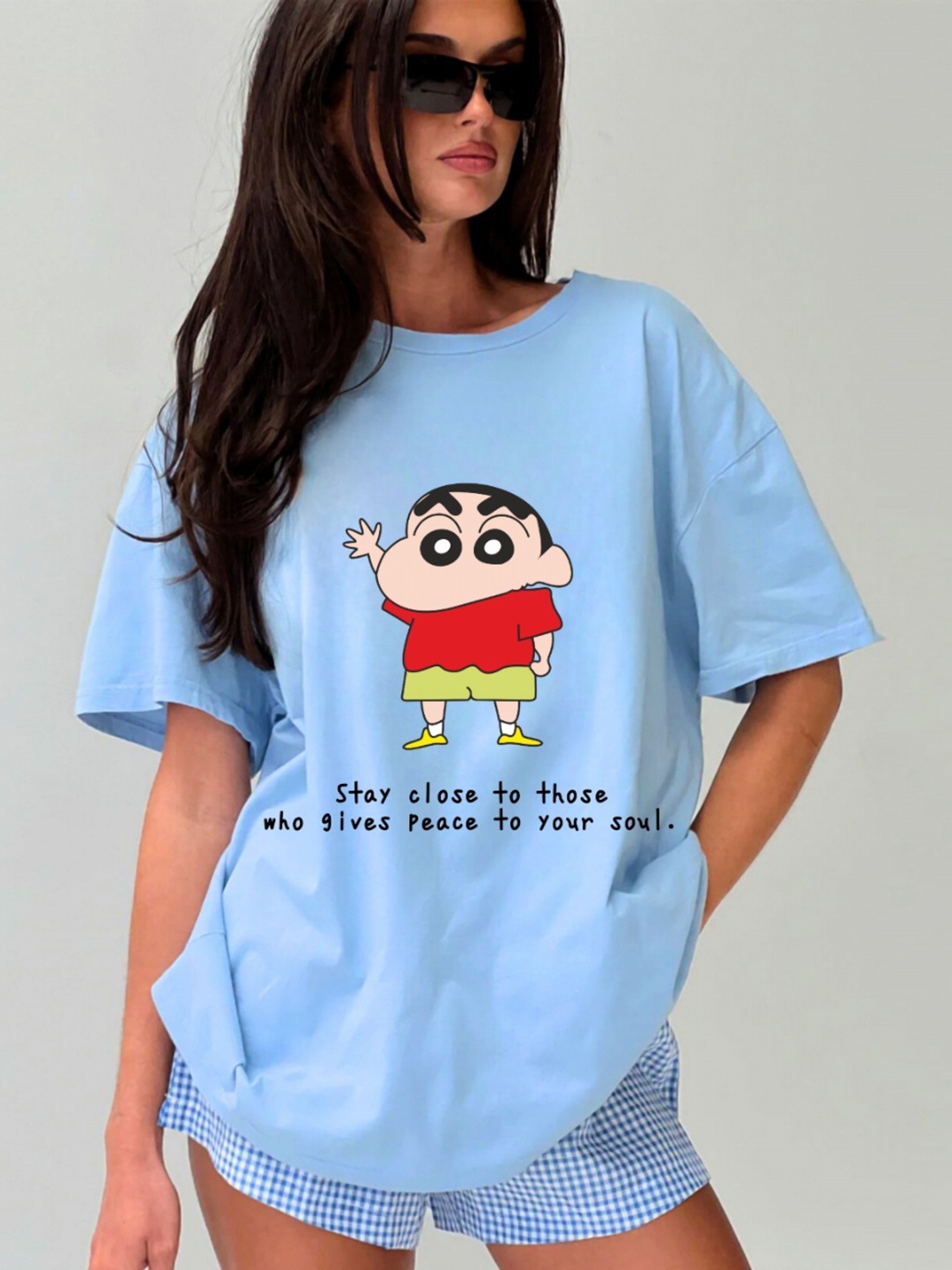 

RAYACLOSET Women Printed Applique T-shirt, Blue