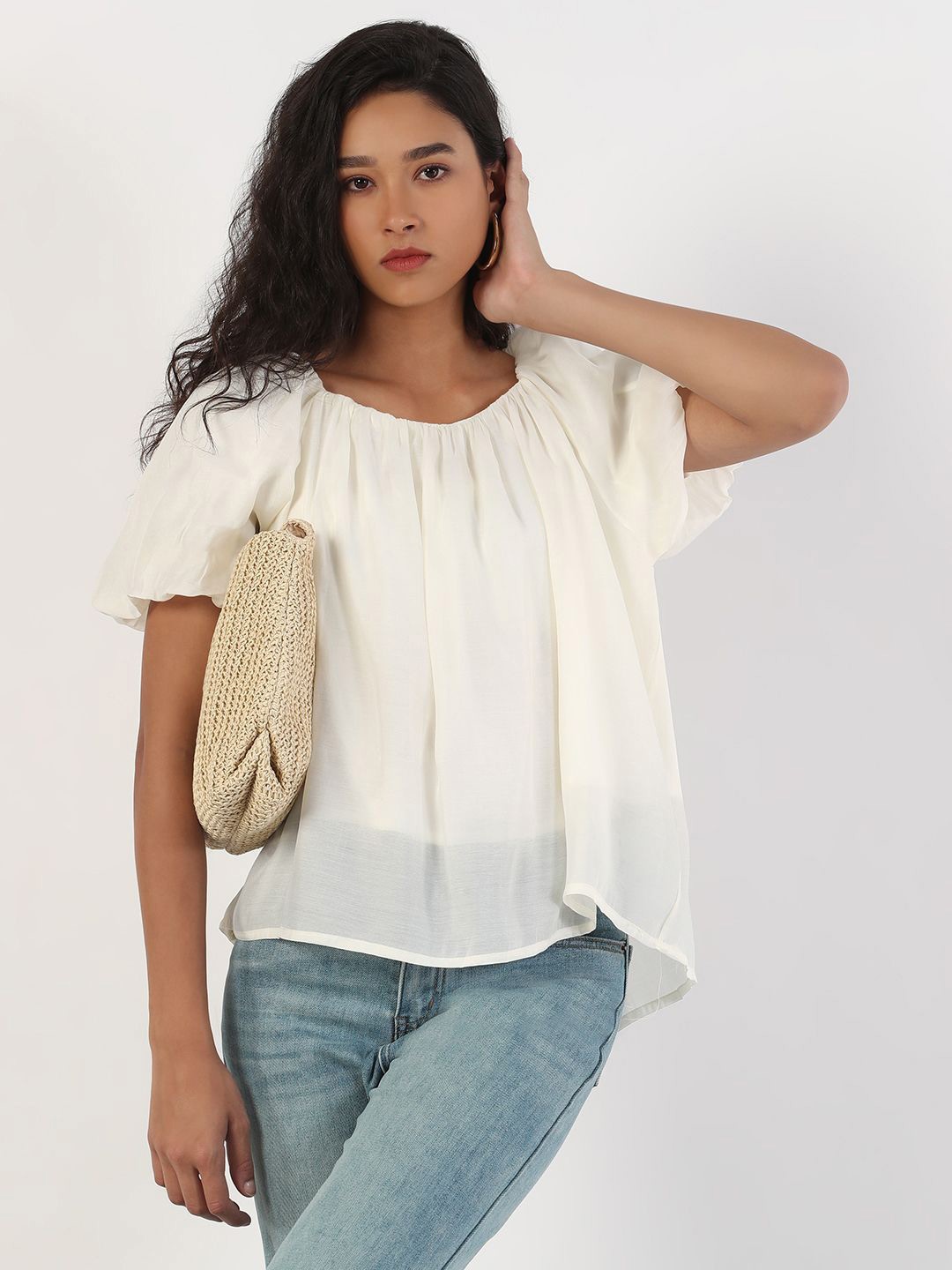 

SHOWOFF Puff Sleeve Top, Cream