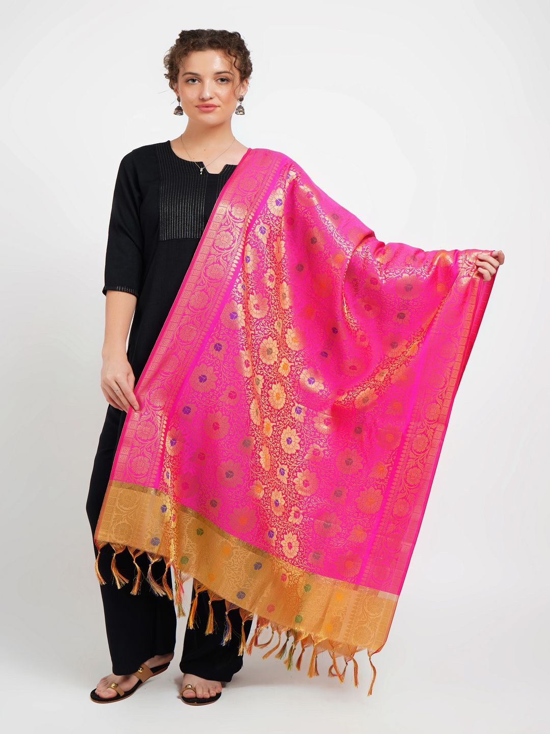

Karthav Fashion Woven Design Dupatta with Zari, Pink