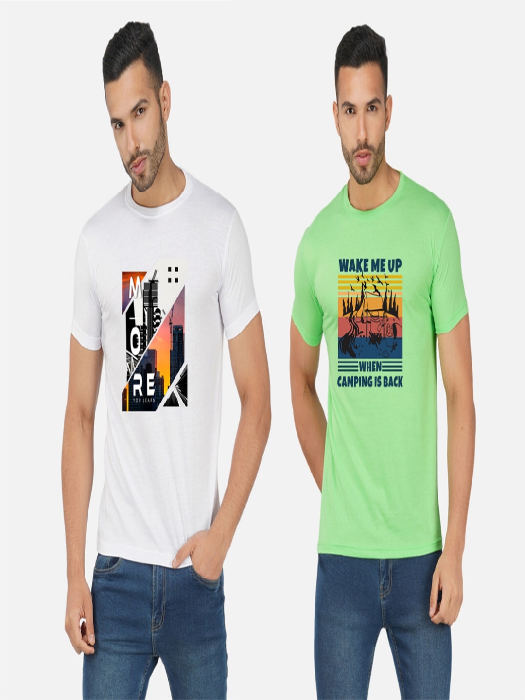 

GLOBAL NOMAD Men 2 Printed Bio Finish Applique T-shirt, White
